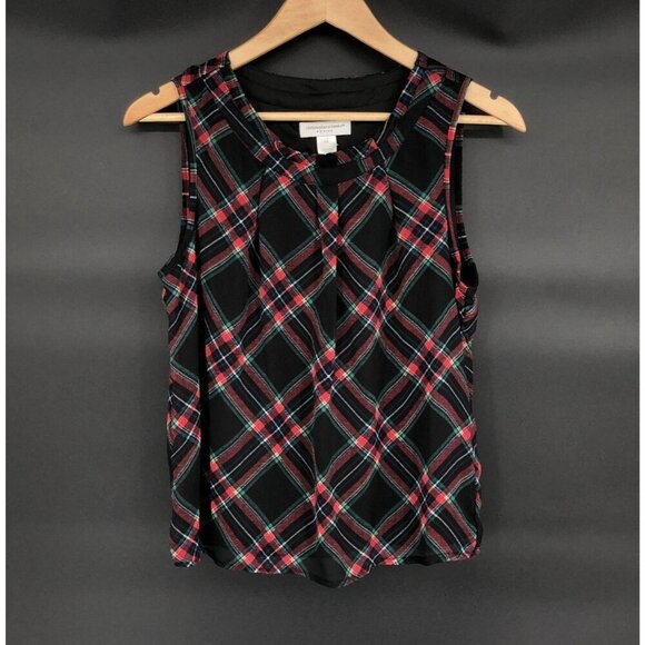 NWT Christopher & Banks Womens Sleeveless Plaid Blouse P/S Dark Academia Preppy - Picture 1 of 8